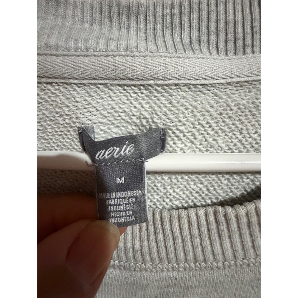 Aerie Womens Gray Heathered Raglan Sleeve Raw Hem Crewneck Sweatshirt Medium - Picture 3 of 5